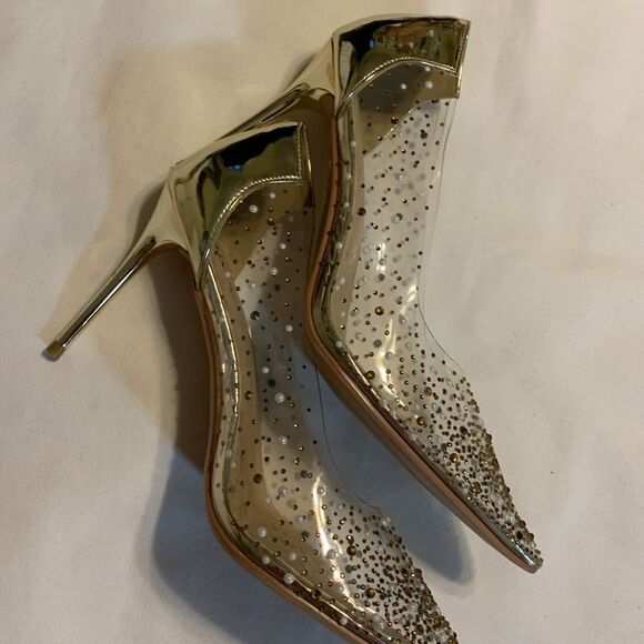 Naiyee Size 9.5 pointed toe acrylic heels covered in pearls and sequins - Picture 14 of 15